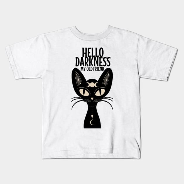 Demon Cat - Hello Darkness My Old Friend Kids T-Shirt by fantastico.studio